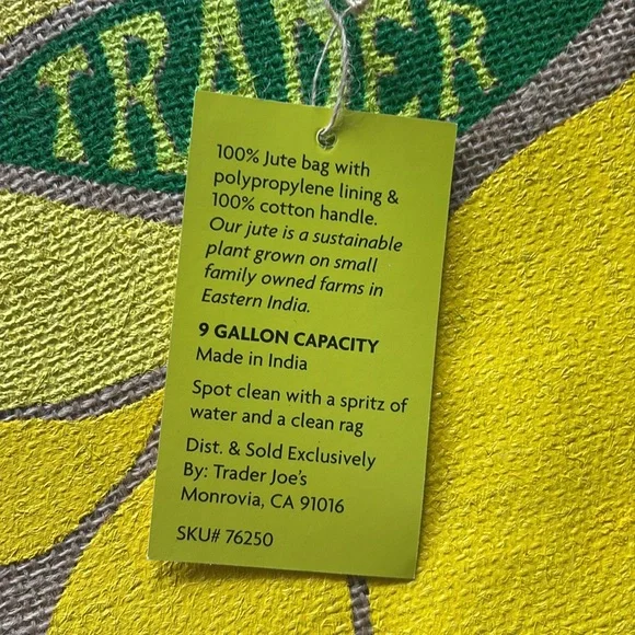 NWT Trader Joe's Yellow Lemon Jute Tote Bag - Picture 2 of 6